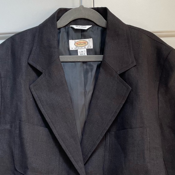 Talbots Vtg. 100% Black Irish Linen Fully Lined One Button Notch Collar Blazer - Picture 3 of 12
